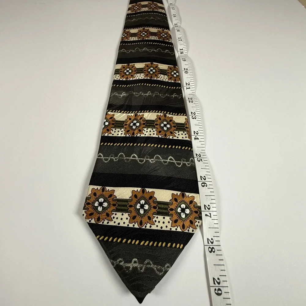 Vintage Daneil & Ellissa 100% Silk Tie Geometric Abstract Brown Black Made Korea